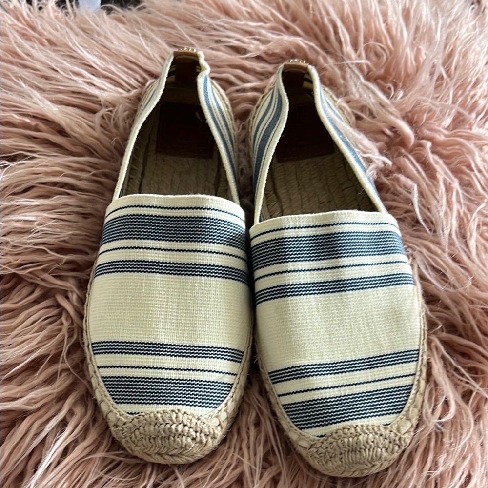 Tory Burch Cream and Blue Espadrilles